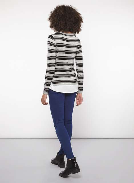 **Tall Grey and Black Stripe Tie Side 2-in-1 Jumper